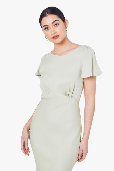 Eadie Satin Cowl Back Dress - Sage Green - Maids to Measure