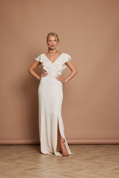 Elle Satin Open Back Dress - Champagne Ivory - Maids to Measure