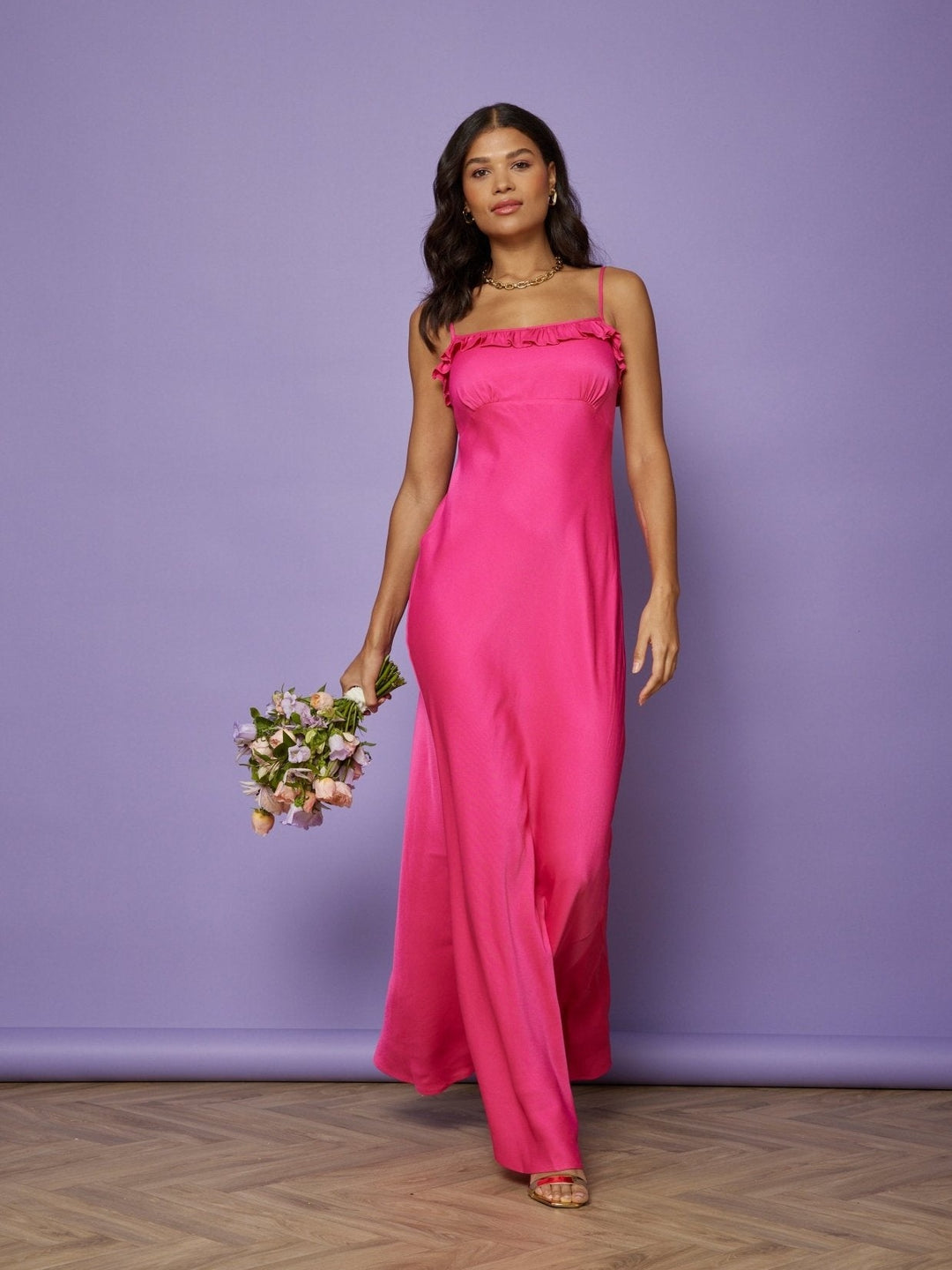hot pink satin slip dress Miss Selfridge cut out satin midi slip dress in hot pink