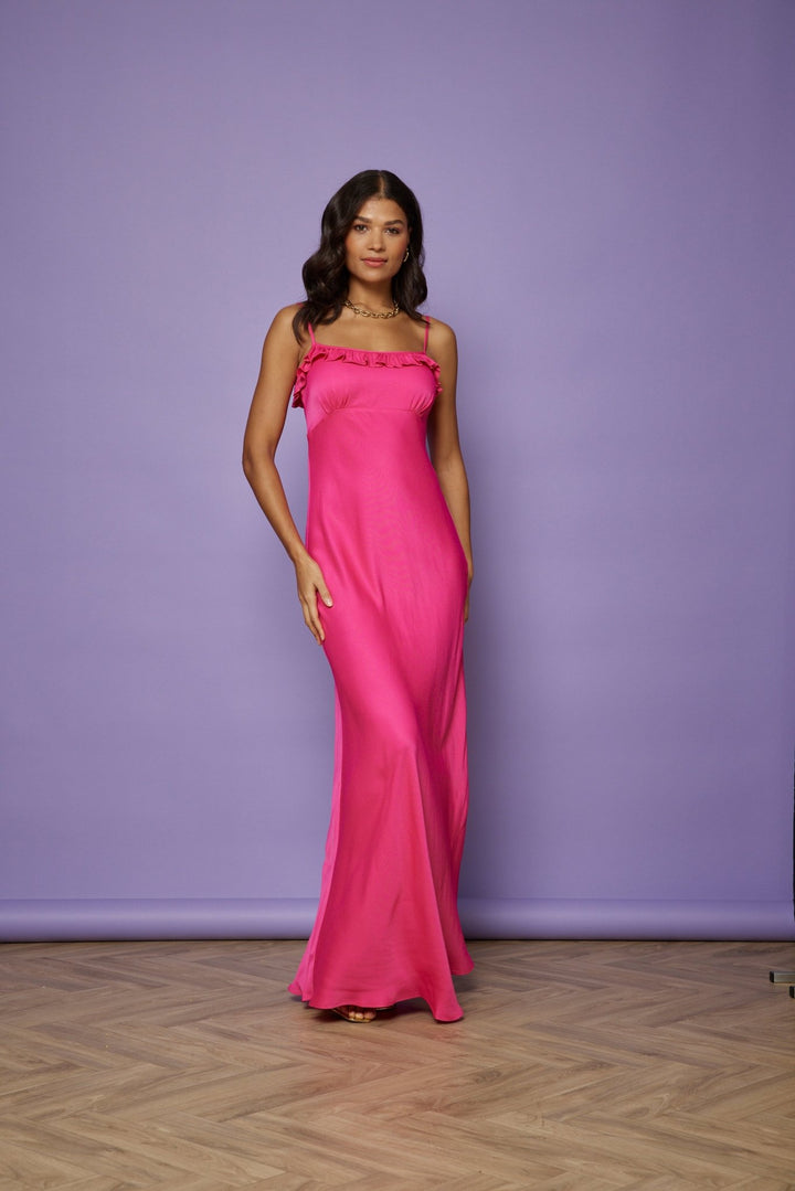 Enya Satin Slip Bridesmaid Dress Hot Pink