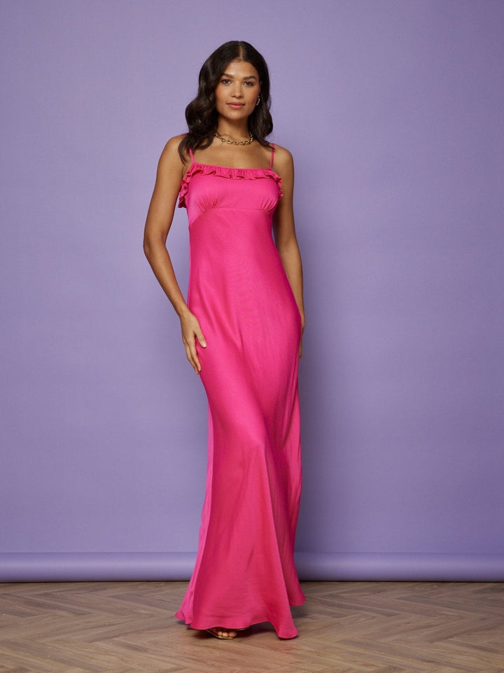 hot pink slip dress DANNIJO Tie Strap Long Slip Dress in Hot Pink