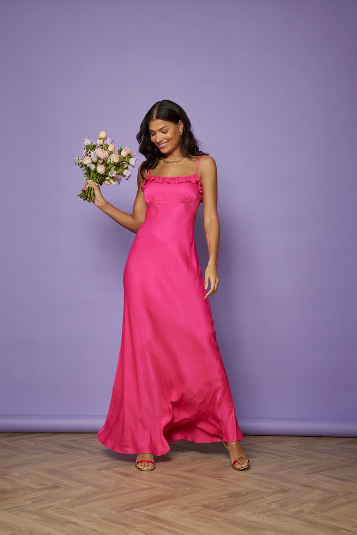 Enya Satin Slip Bridesmaid Dress Hot Pink