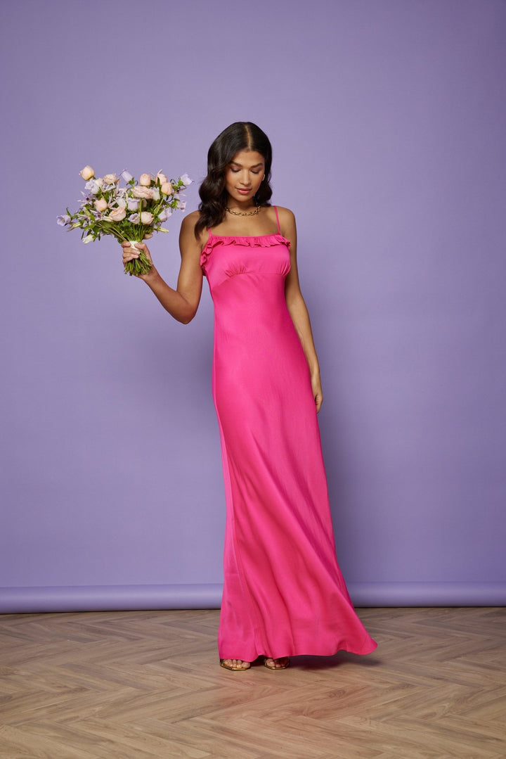Enya Satin Slip Bridesmaid Dress Hot Pink