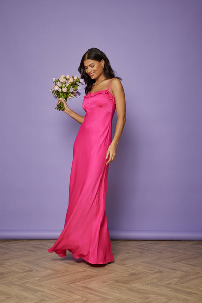 Enya Satin Slip Dress - Hot Pink NEW - Maids to Measure
