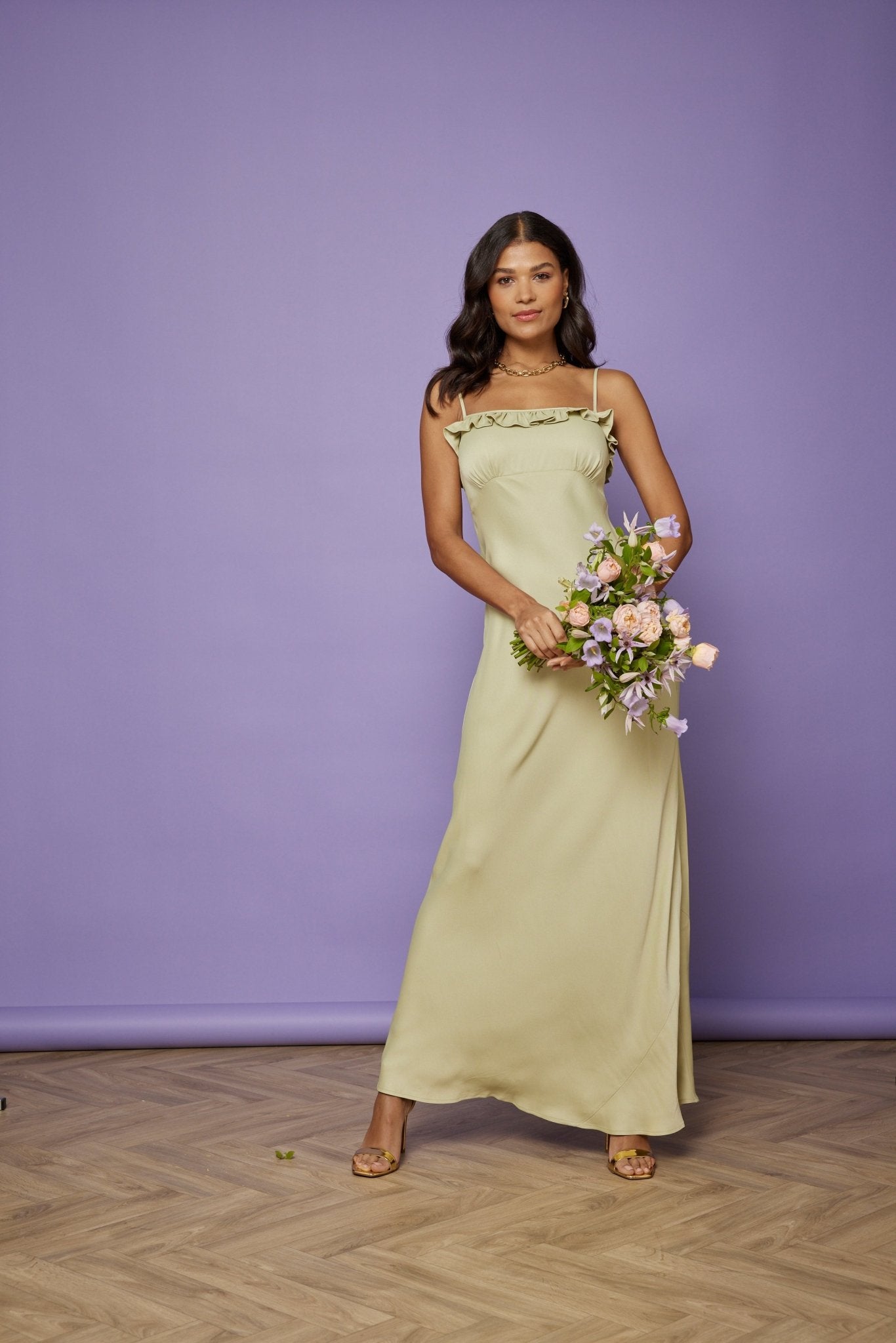 Our Enya Satin Slip Bridesmaid Dress Sage Green