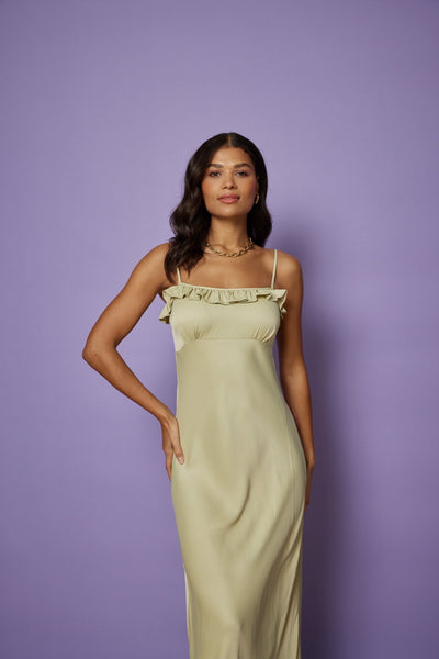 Enya Satin Slip Dress - Sage Green NEW - Maids to Measure