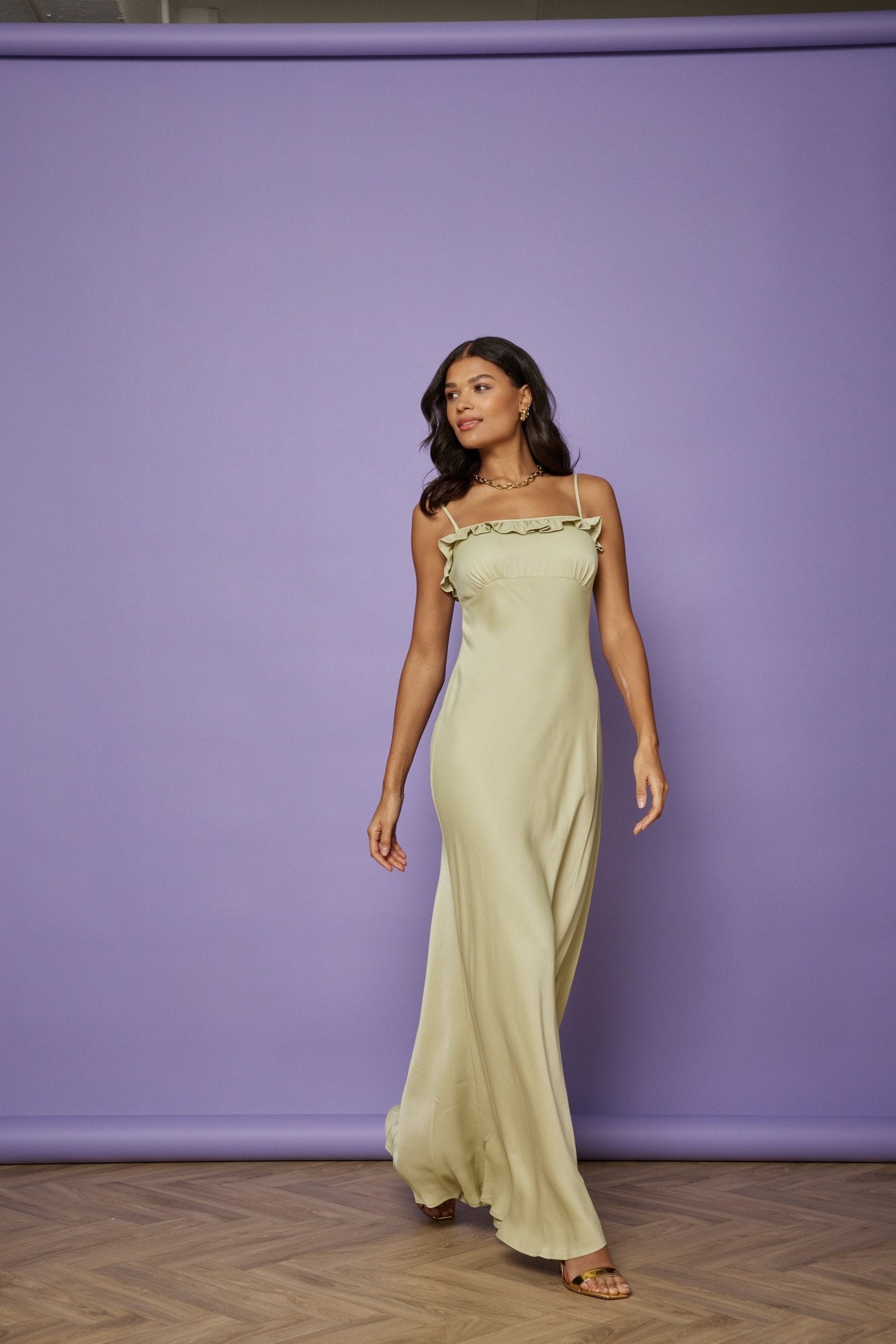 Our Enya Satin Slip Bridesmaid Dress Sage Green