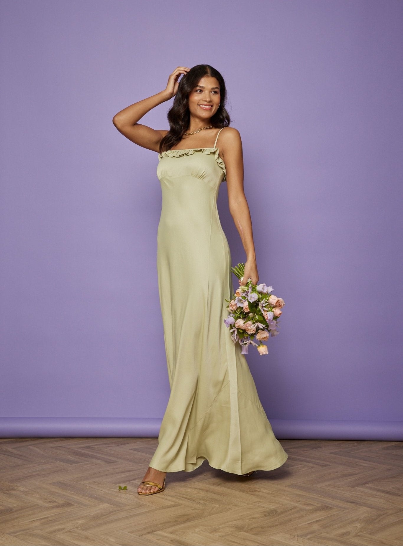 Our Enya Satin Slip Bridesmaid Dress Sage Green