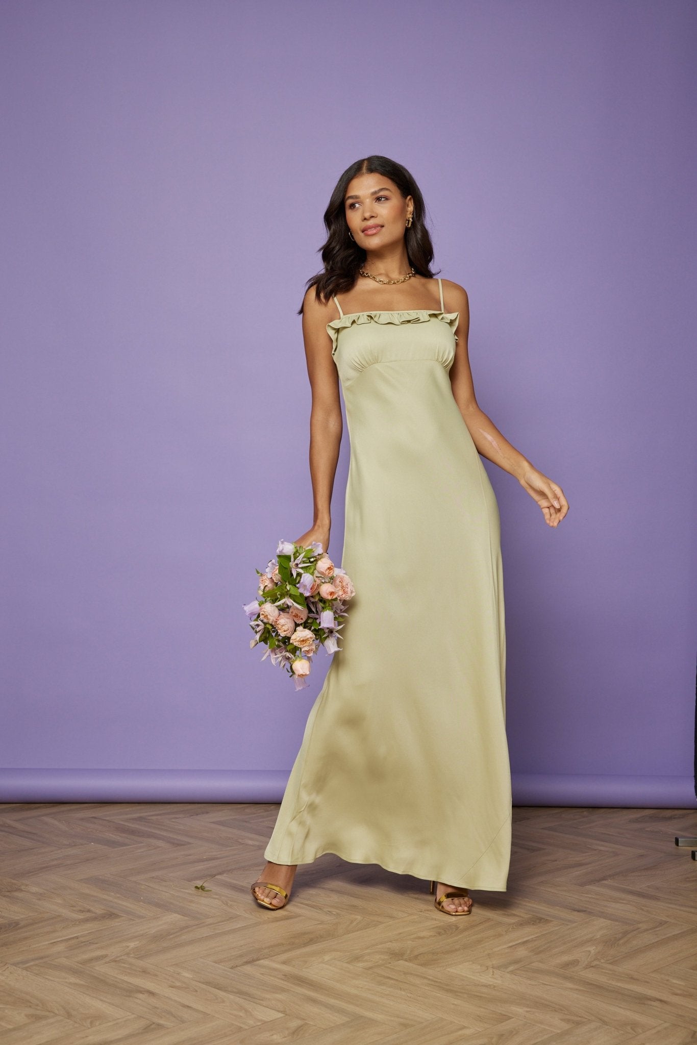 Our Enya Satin Slip Bridesmaid Dress Sage Green