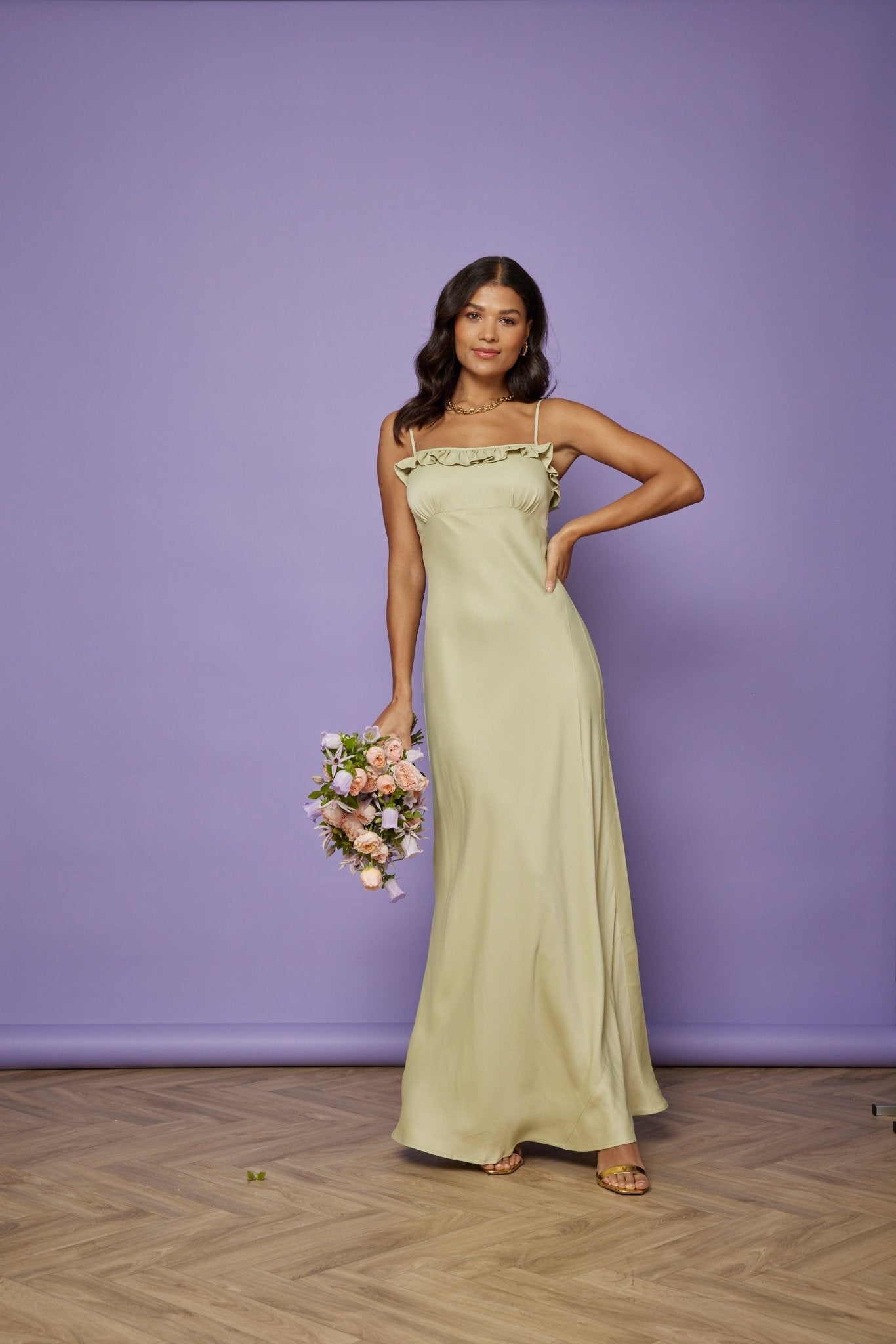 Our Enya Satin Slip Bridesmaid Dress Sage Green