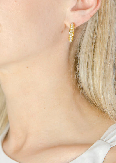 Faux Pearl Gold Hoops - Maids to Measure