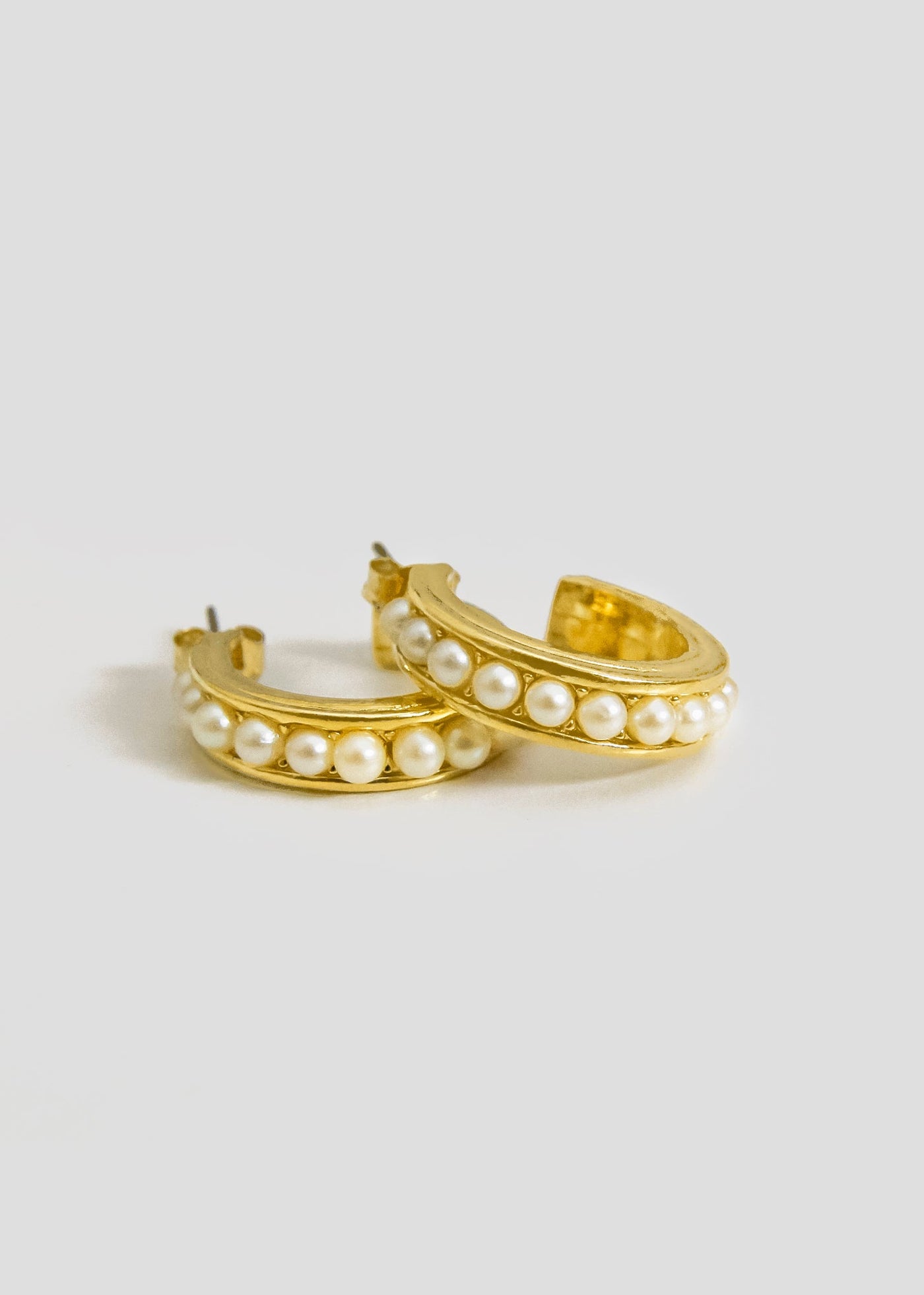 Faux Pearl Gold Hoops - Maids to Measure