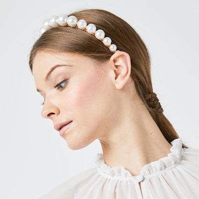 Faux Pearl Graduated Cream Headband - Maids to Measure