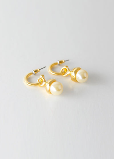 Gold Plated T-Bar Hoops with Faux Pearl Pendant - Maids to Measure