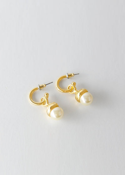 Gold Plated T-Bar Hoops with Faux Pearl Pendant - Maids to Measure