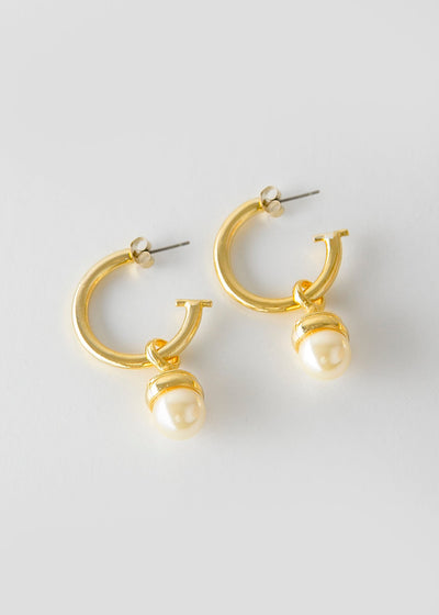 Gold Plated T-Bar Hoops with Faux Pearl Pendant - Maids to Measure