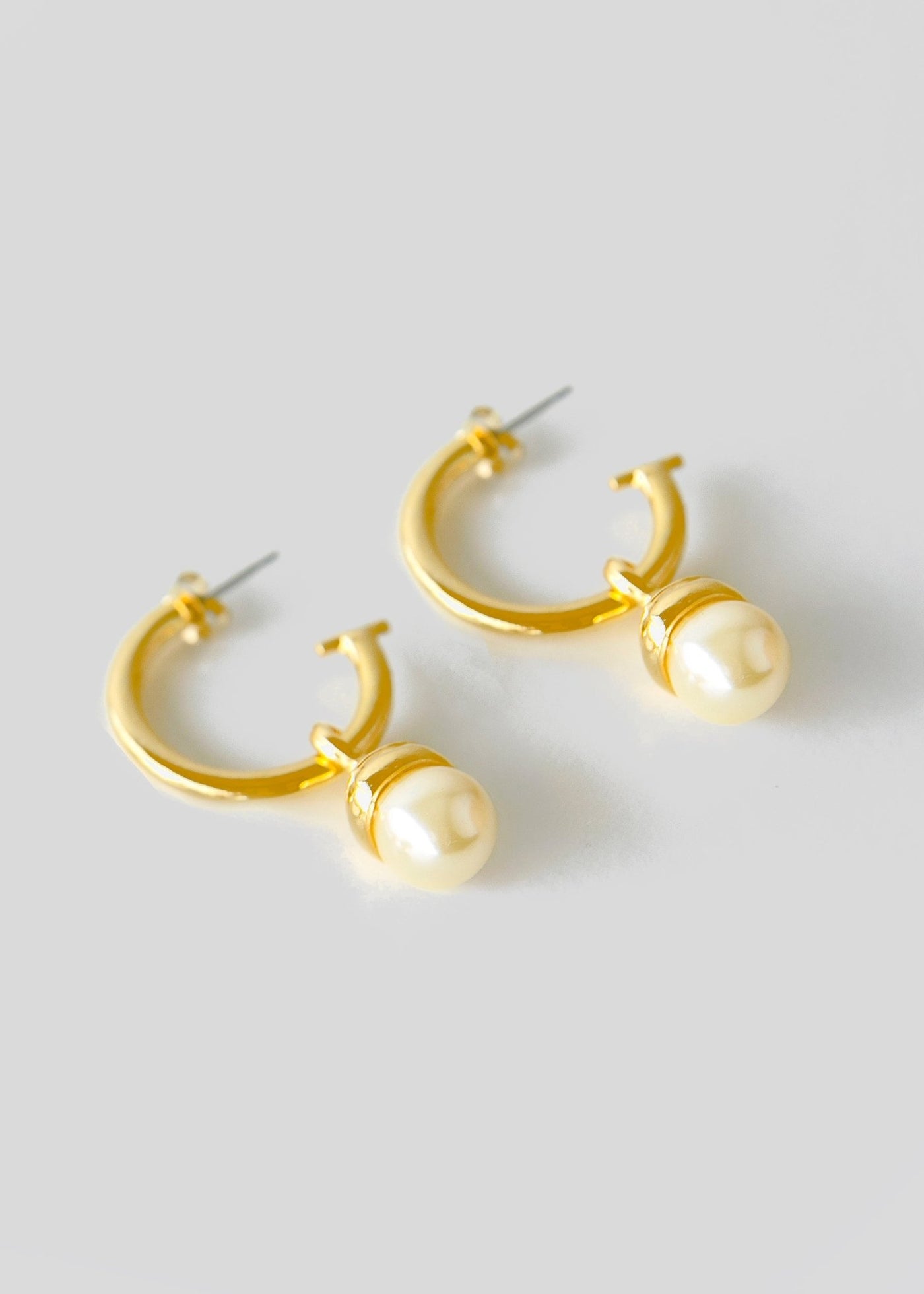 Gold Plated T-Bar Hoops with Faux Pearl Pendant - Maids to Measure