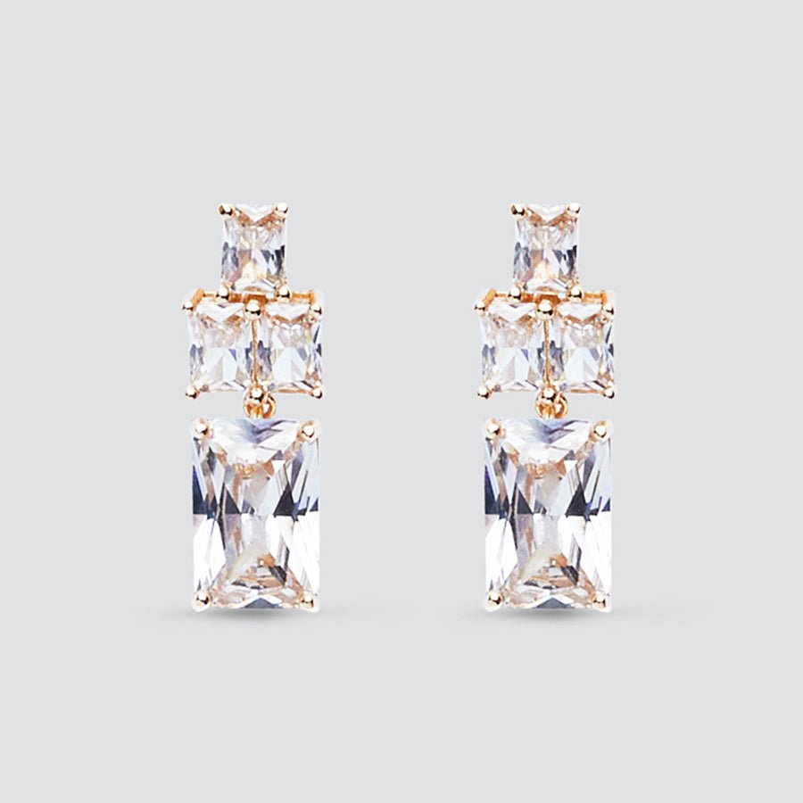 Graduated Gold Crystal Drop Clip On Earrings - Maids to Measure