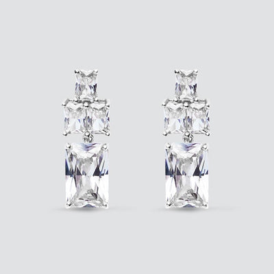 Graduated Silver Crystal Drop Clip On Earrings - Maids to Measure