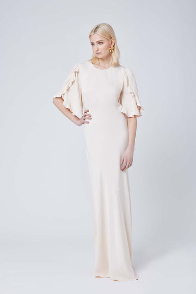 Jemima Satin Cape Sleeve Dress - Champagne Ivory - Maids to Measure