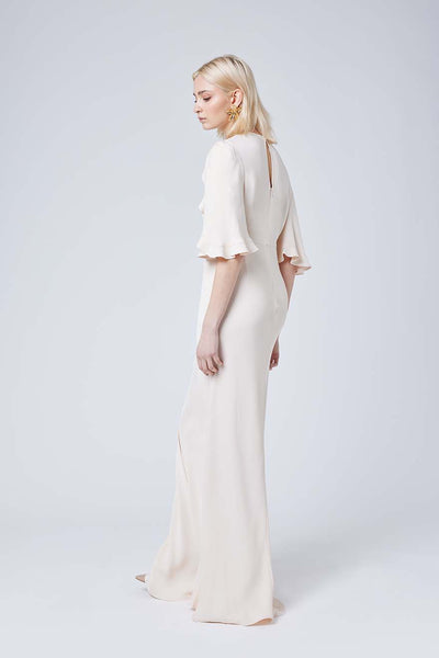 Jemima Satin Cape Sleeve Dress - Champagne Ivory - Maids to Measure