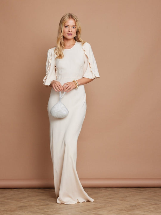 Jemima Satin Cape Sleeve Bridesmaid Dress - Champagne Ivory - 8 / Champagne Ivory