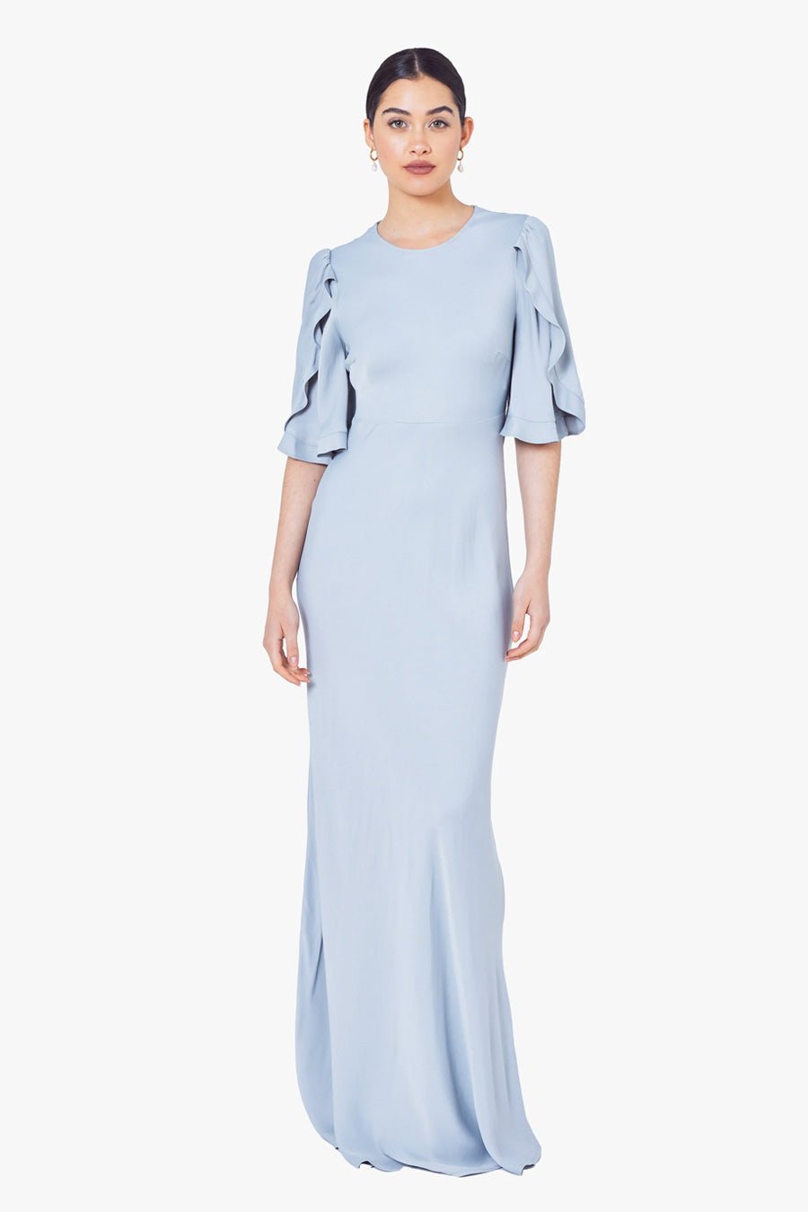 Jemima Satin Cape Sleeve Dress - Duck Egg Blue - Maids to Measure