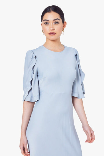 Jemima Satin Cape Sleeve Dress - Duck Egg Blue - Maids to Measure