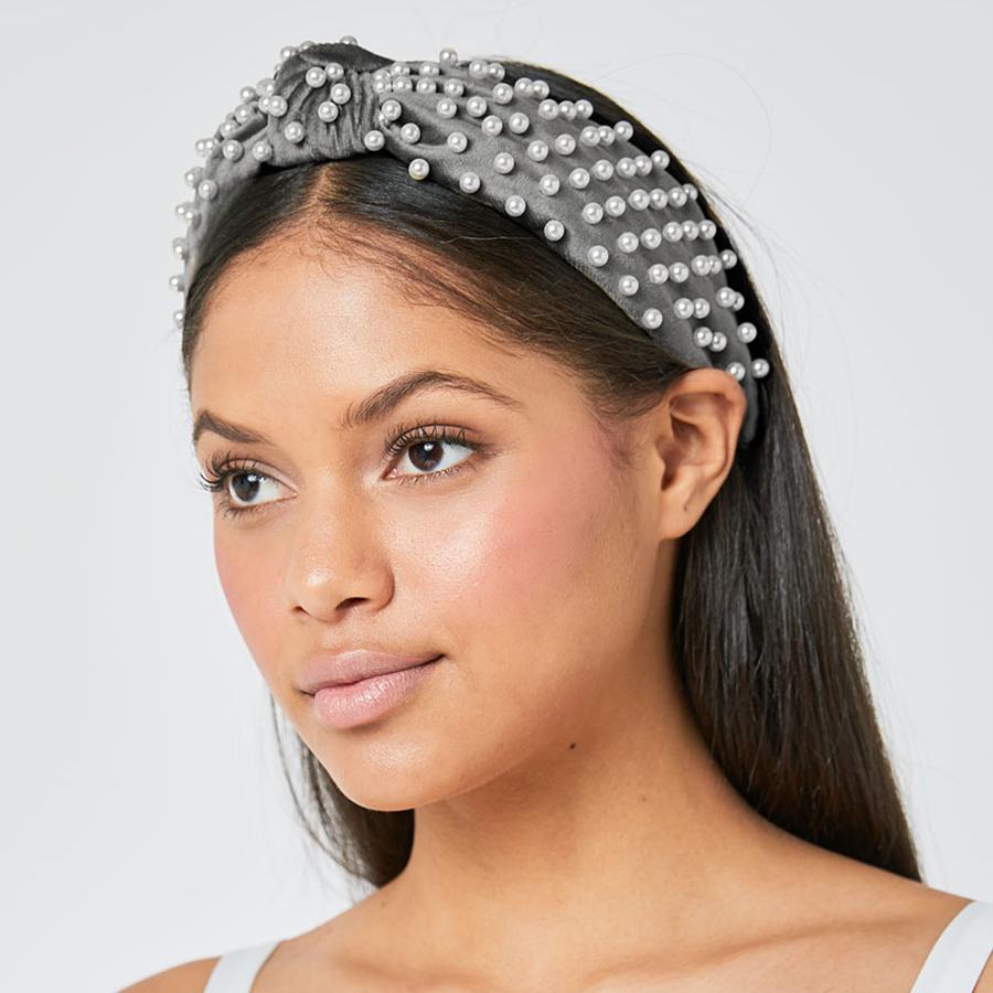 Knotted Faux Pearl Grey Headband - Maids to Measure