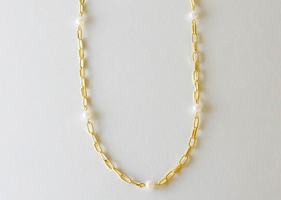 Link Chain Necklace with Faux Pearls - Maids to Measure