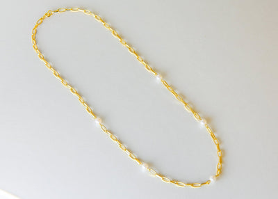 Link Chain Necklace with Faux Pearls - Maids to Measure