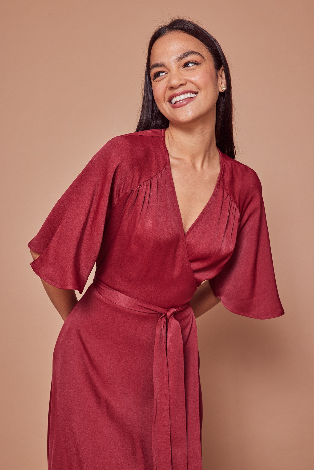 Margot Satin Wrap Dress - Burgundy - Maids to Measure