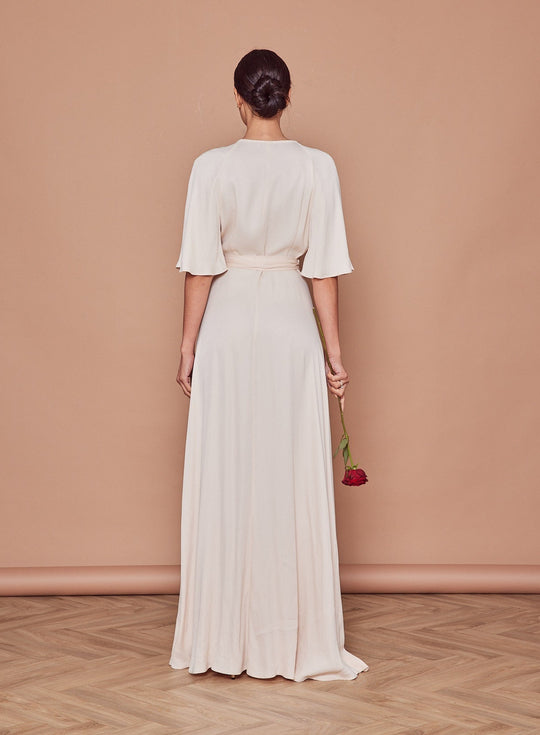 Margot Satin Wrap Dress - Champagne Ivory - Maids to Measure