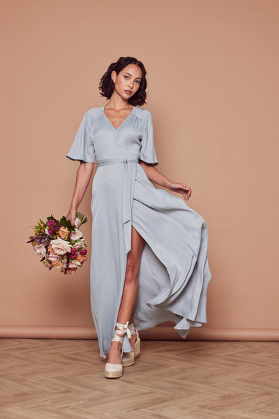 Margot Satin Wrap Dress - Duck Egg - Maids to Measure