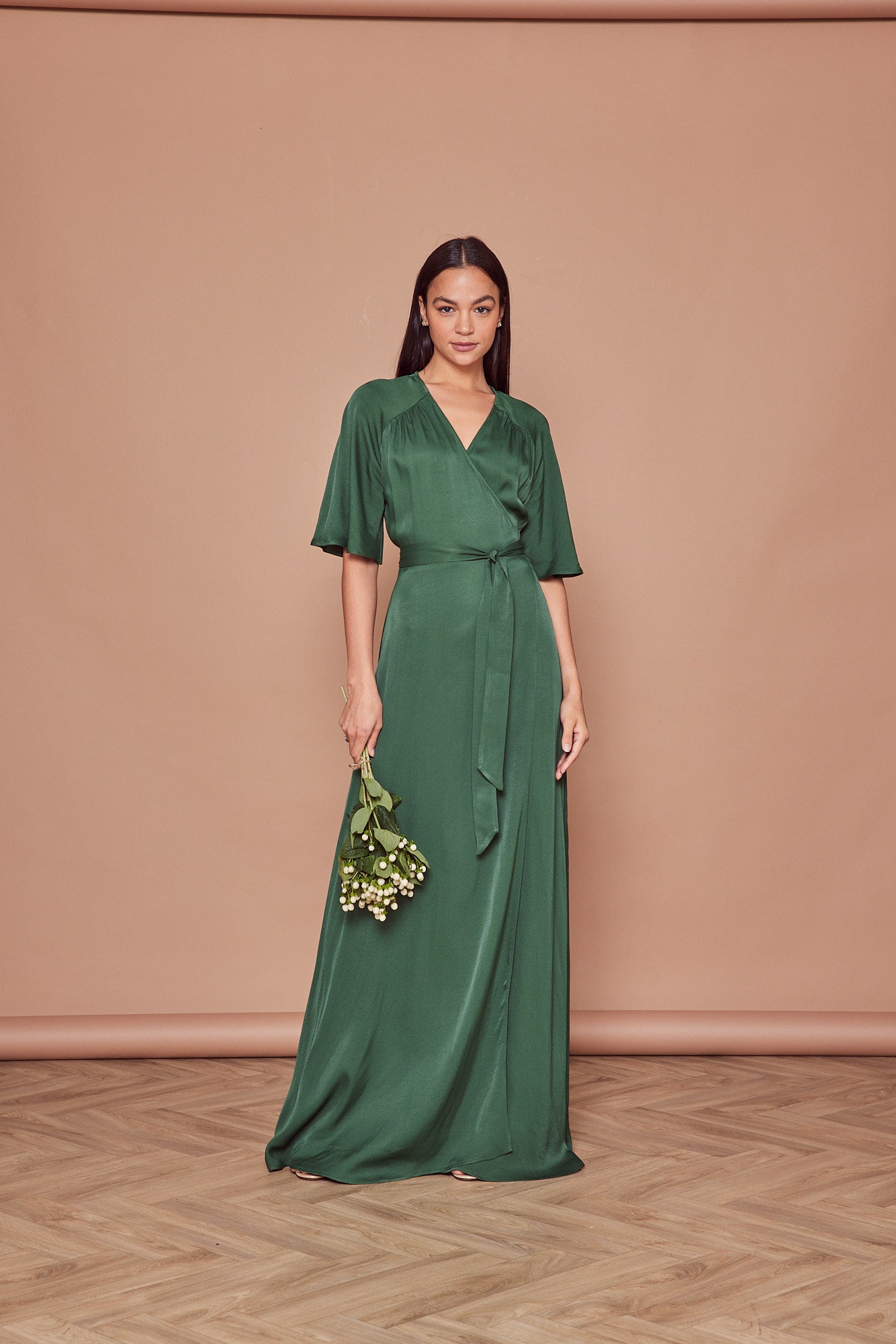 Margot Satin Wrap Dress - Forest Green - Maids to Measure