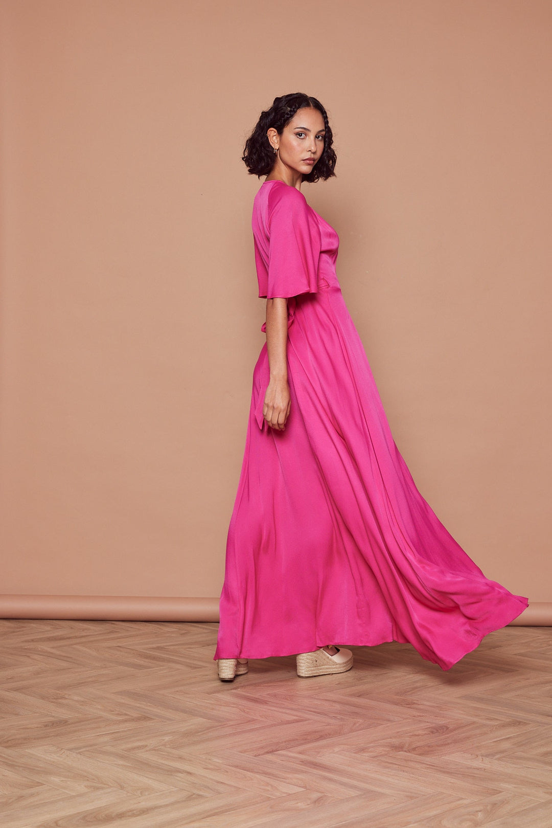 Margot Hot Pink Satin Wrap Dress Bridesmaid Dresses Maids to Measure