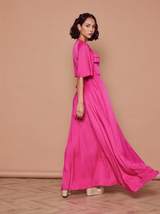 Margot Satin Wrap Bridesmaid Dress - Hot Pink - 8 / Hot Pink