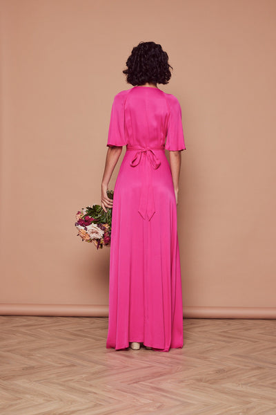 Margot Satin Wrap Dress - Hot Pink - Maids to Measure