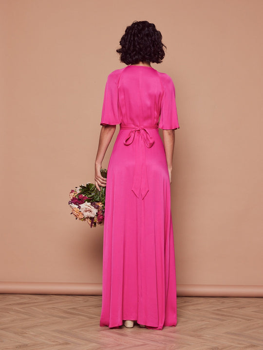 Margot Satin Wrap Dress - Hot Pink - Maids to Measure