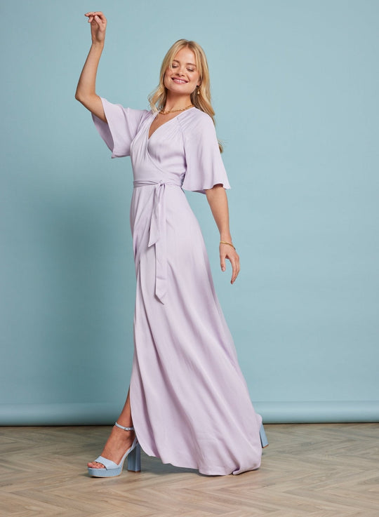 Margot Satin Wrap Bridesmaid Dress - Lilac - 10 / Lilac