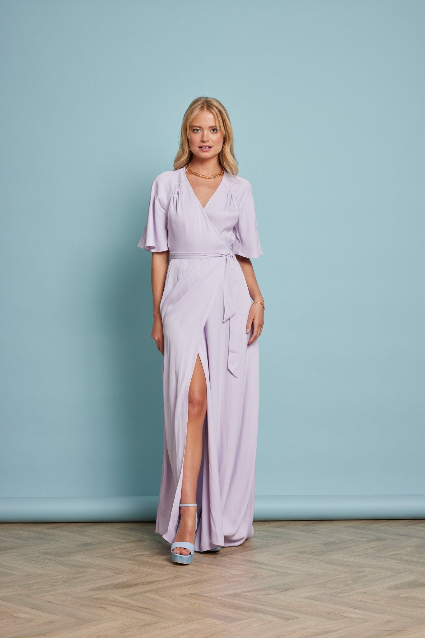 Margot Satin Wrap Dress - Lilac - Maids to Measure