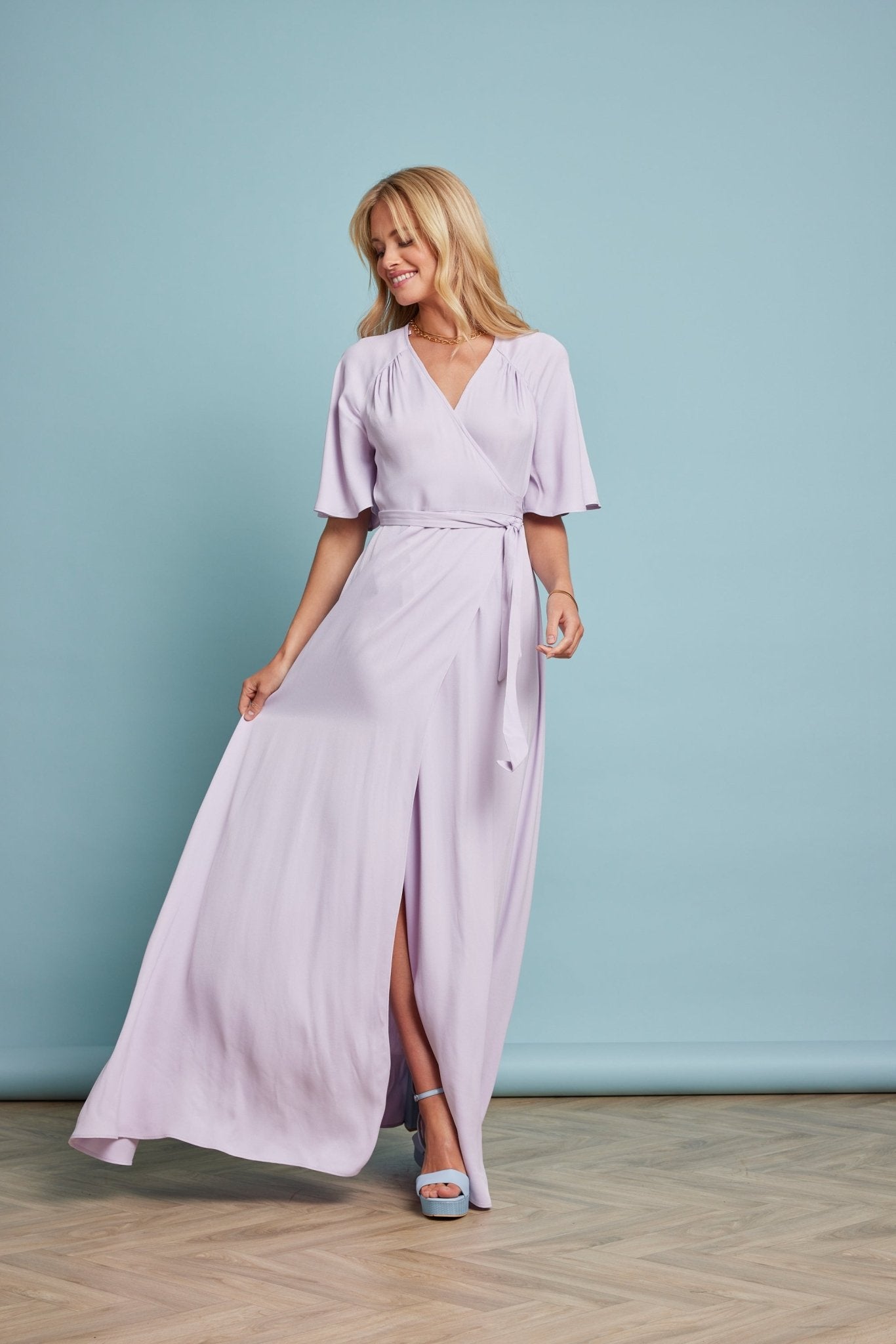 Margot Satin Wrap Dress - Lilac - Maids to Measure