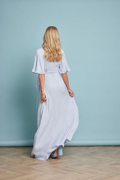 Margot Satin Wrap Dress - Pale Blue - Maids to Measure