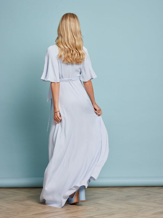 Margot Satin Wrap Dress - Pale Blue - Maids to Measure