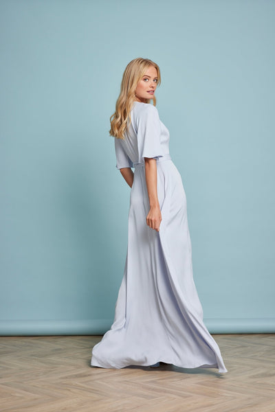 Margot Satin Wrap Dress - Pale Blue - Maids to Measure