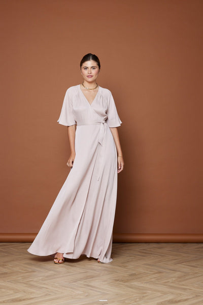 Margot Satin Wrap Dress - Pale Pink NEW - Maids to Measure