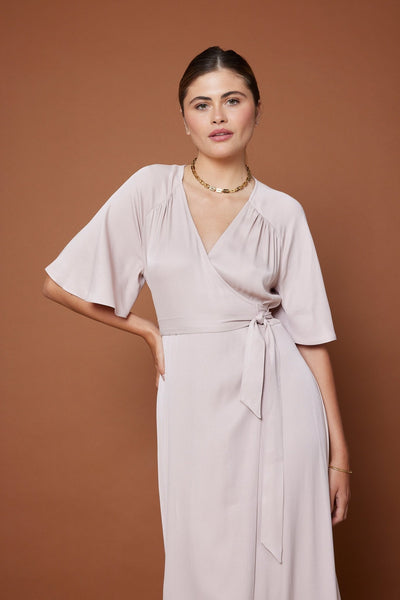 Margot Satin Wrap Dress - Pale Pink NEW - Maids to Measure