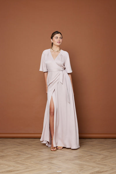 Margot Satin Wrap Dress - Pale Pink NEW - Maids to Measure