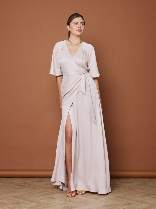 Margot Satin Wrap Bridesmaid Dress - Pale Pink - 8 / Pale Pink