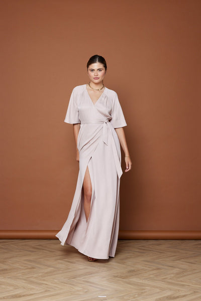Margot Satin Wrap Dress - Pale Pink NEW - Maids to Measure
